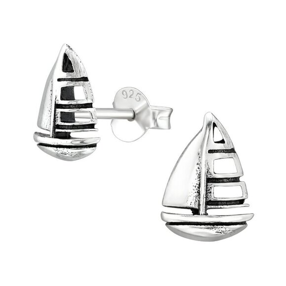 Sterling Silver Tiny Stud Sailboat Earrings - Picture 1 of 13